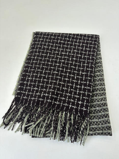 白黒チェック柄フリンジ付きスローブランケット、リバーシブル千鳥格子デザイン - Oeko-Tex certified supplier