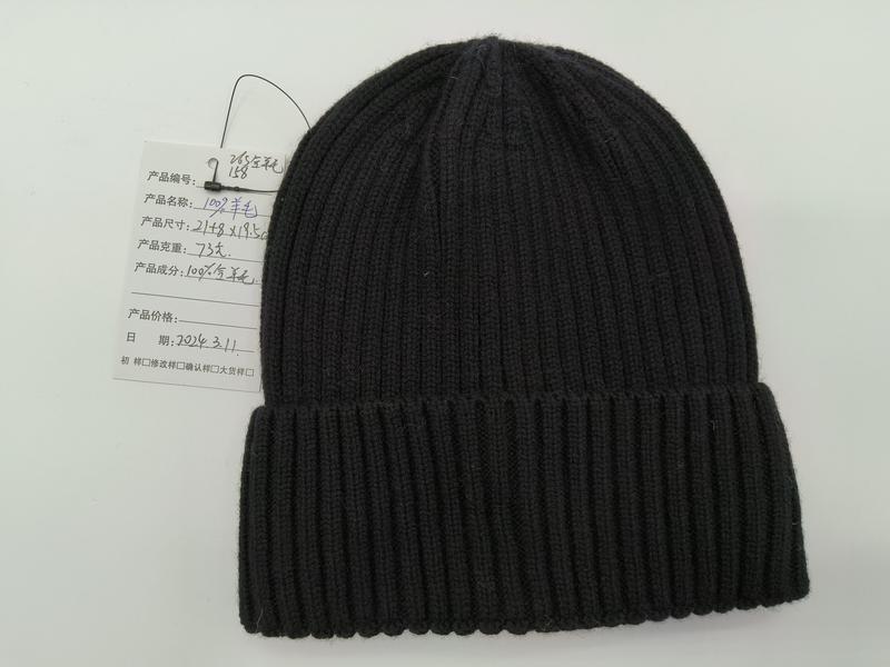 黒いリブ編みウール100%折り返しカフ付きニットビーニーハット - sample order 7 days