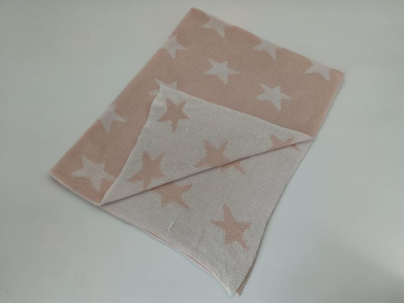 ブラッシュピンク×ホワイト クロス柄 リバーシブル ニットコットンスロー毛布 - wholesale price for Japan buyers
