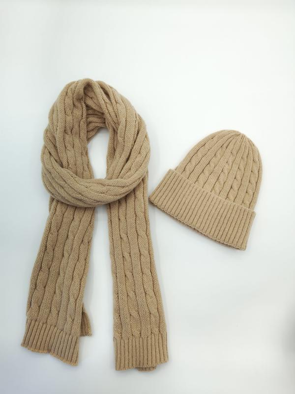 キャメルタン ケーブルニット ビーニーハット＆マフラーセット 冬物アクセサリー - gift shop wholesale supplier