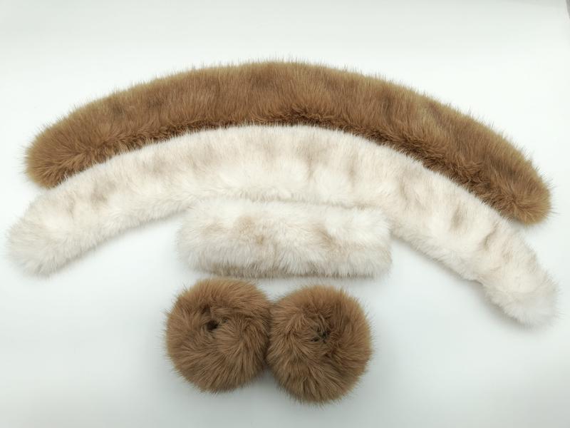 キャメル＆アイボリーのフォーファーカラートリム＆カフス3点セット - Oeko-Tex certified supplier