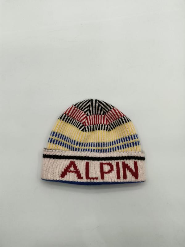ALPINテキスト付きマルチカラーストライプニットビーニー帽子、赤黄青黒 - B2B wholesale inquiry welcome