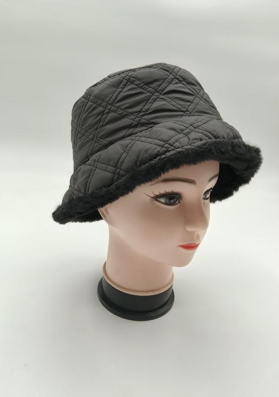ダークグレーキルティングバケットハット・ブラックフェイクファーブリムトリム冬スタイル - gift shop wholesale supplier