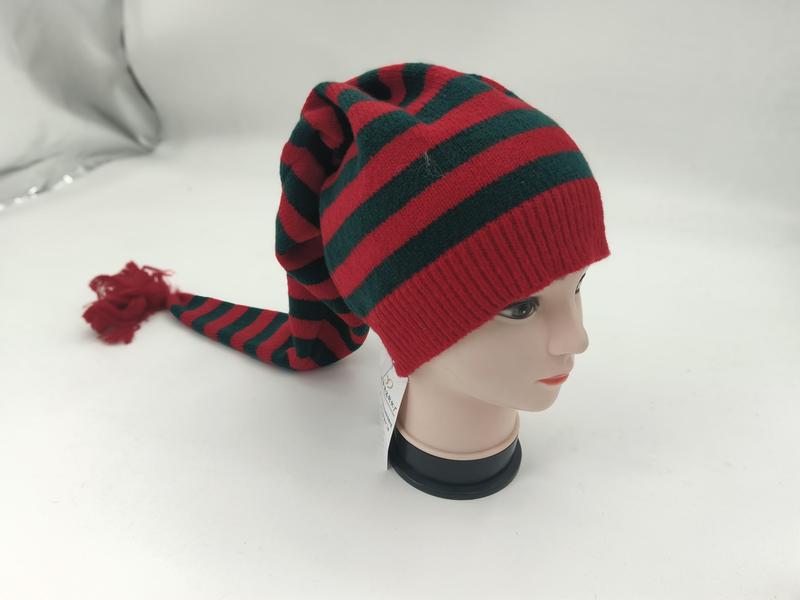 赤と緑のストライプニット編みクリスマスエルフ帽子、ロングテールタッセル付き - wholesale fashion accessories