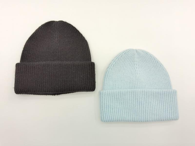 チャコールとライトブルーのリブ編みカフ付きニットビーニー帽2個セット - wholesale fashion accessories