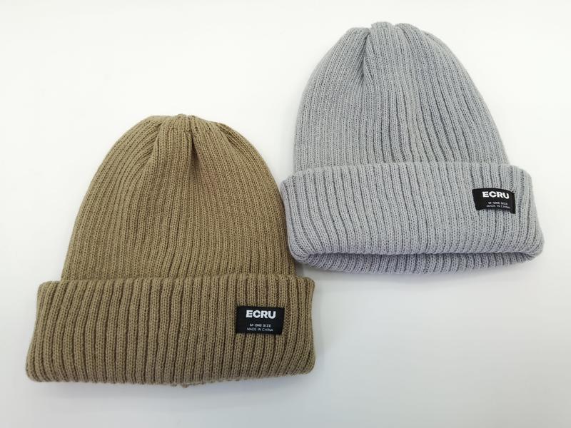 リブニット折り返しビーニー2点セット カーキ＆ライトグレー ブランドラベル付き - gift shop wholesale supplier