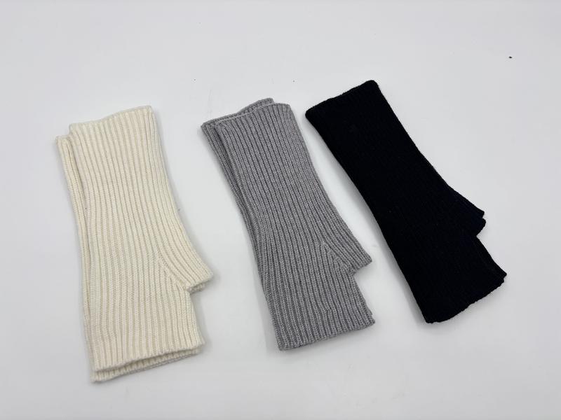 リブ編みフィンガーレスグローブ アームウォーマー アイボリー グレー ブラック 3色セット - certified scarf manufacturer China