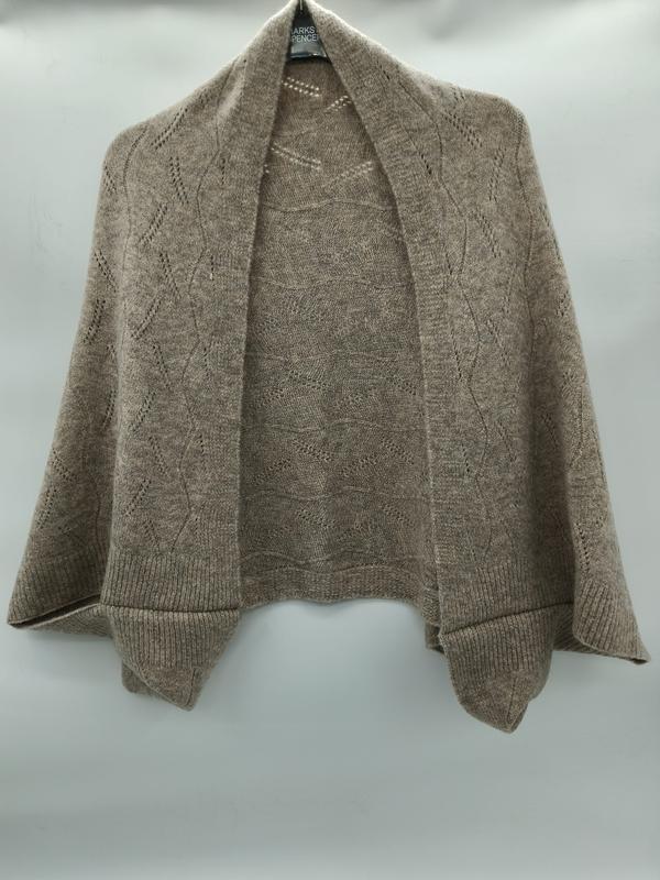 トープベージュのポワンテル編みオープンフロントシュラグカーディガン、ダイヤ柄レース - gift shop wholesale supplier