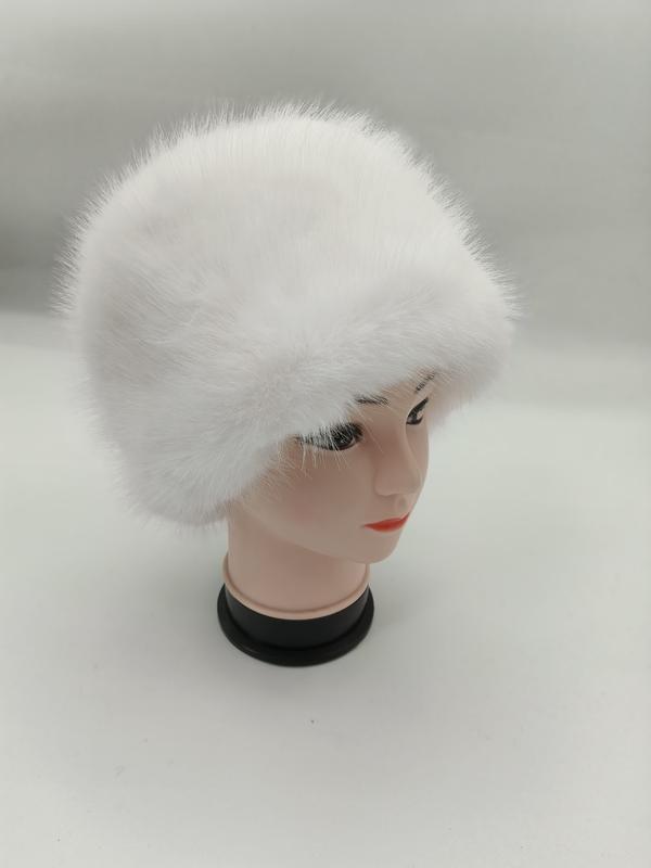 ホワイトフェイクファーコサックハット・ふわふわ冬用ヘッドウェア白色 - custom color & size accepted